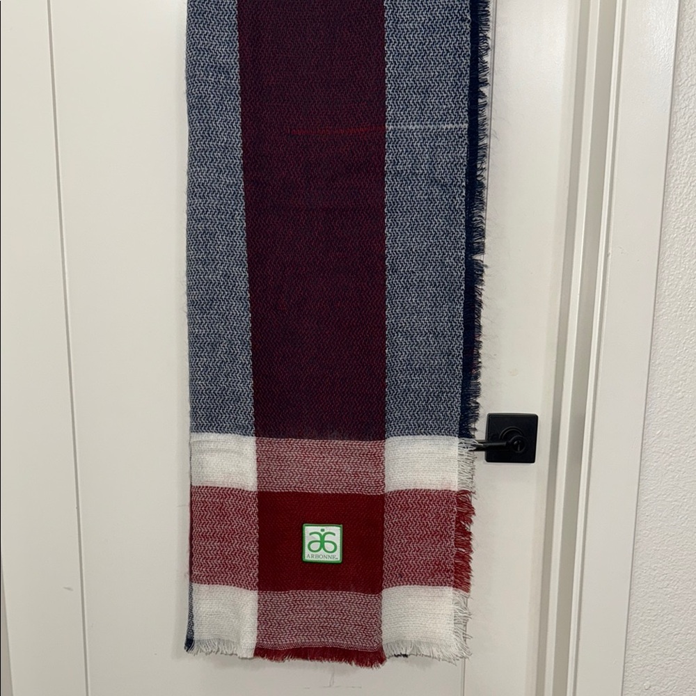 ARBONE Plaid Scarf with Red, Blue, and White Stripes